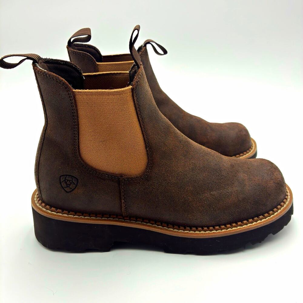 Ariat Brown Leather Chelsea Ankle Pull-On Boots Round Toe Rubber Sole 7.5